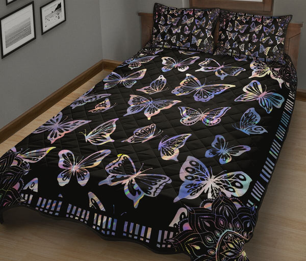 Butterfly Hologram Style Quilt Bed Set - Love Quilt Bedding Set