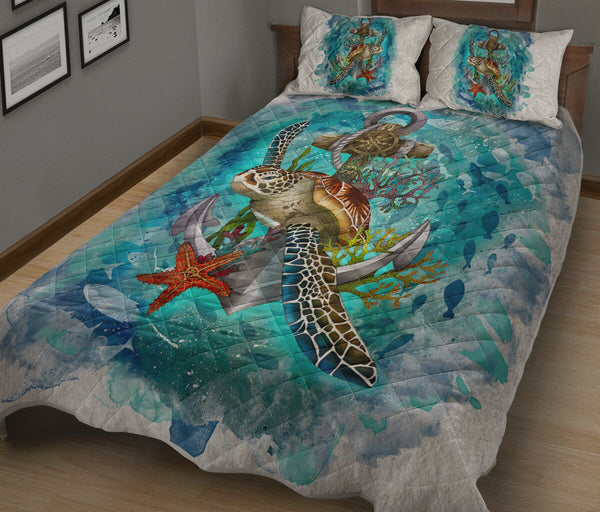 Turtles Watercolor Style Quilt Bed Set - Love Quilt Bedding Set