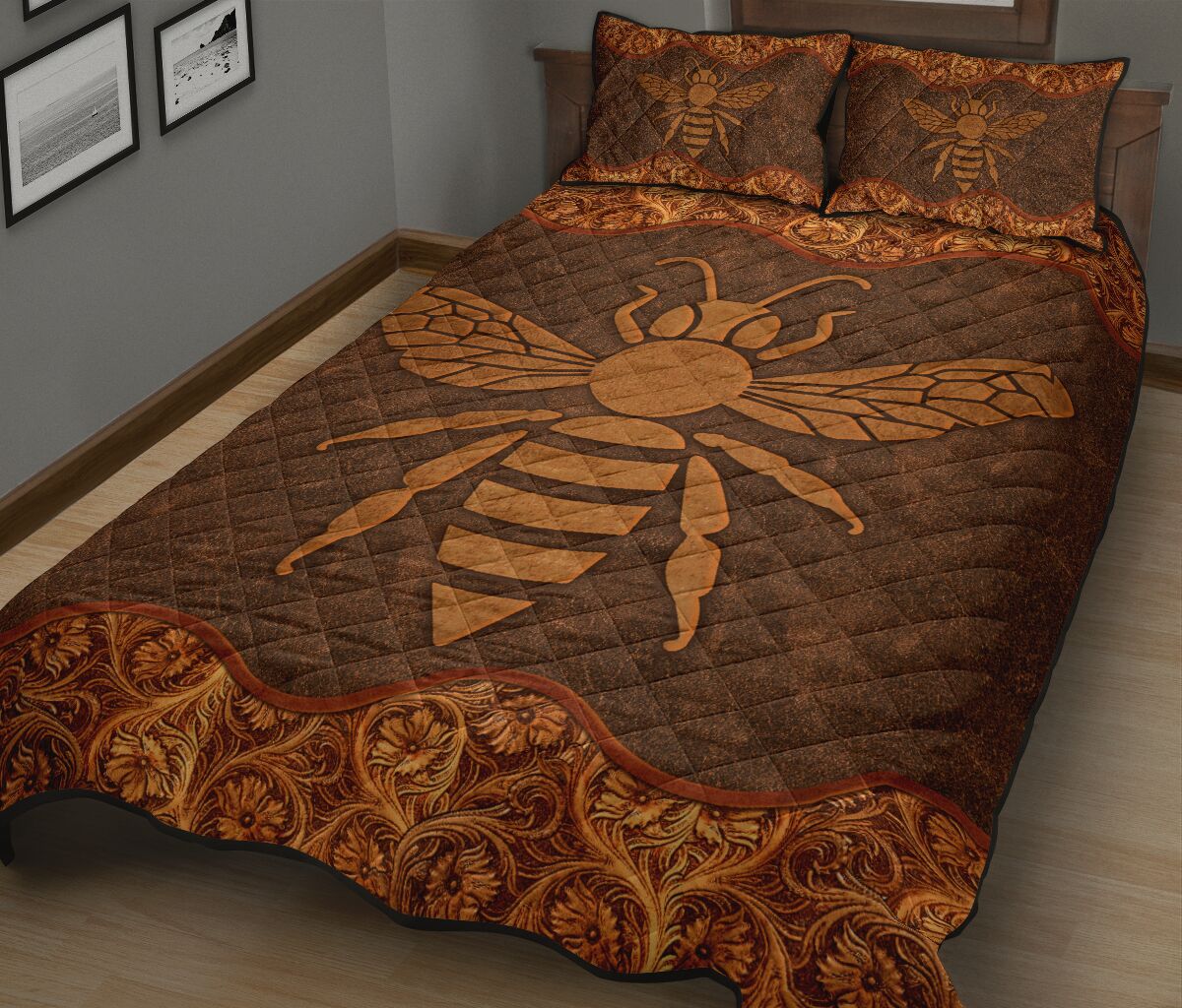 Bee Leather Style Quilt Bed Set - Love Quilt Bedding Set