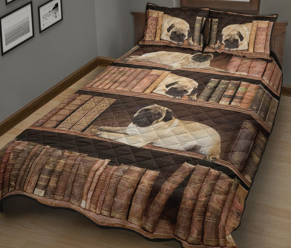 Pug Bookshelf - Bed Set - Love Quilt Bedding Set