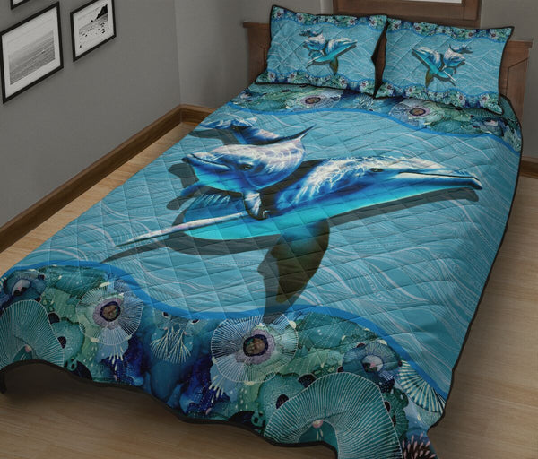 Dolphin Wave Ocean Style Quilt Bed Set - Love Quilt Bedding Set