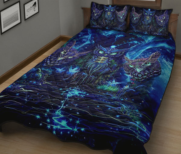 Owl Art Style Quilt Bed Set 4- Love Quilt Bedding Set