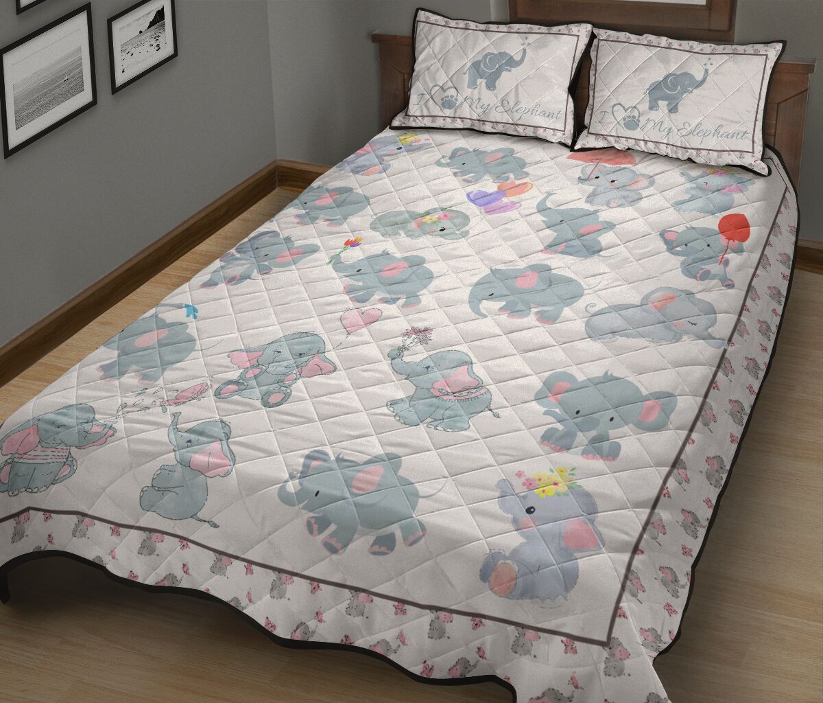 Elephant Pattern Style Quilt Bed Set 6- Love Quilt Bedding Set