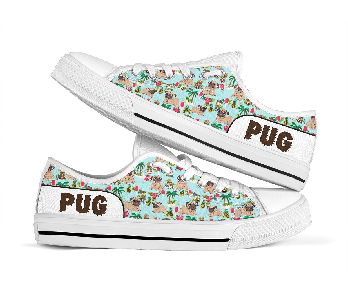 Pug Flower Pattern - Low Top Shoe - Love Love Top Shoes