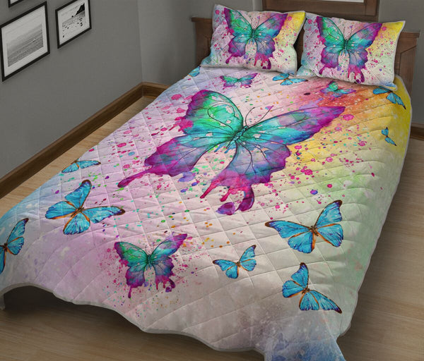 Butterfly Color- Quilt Bed Set - Love Quilt Bedding Set