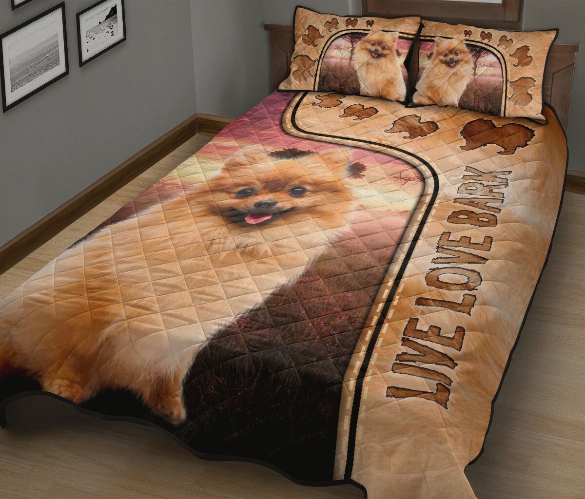 Live Love Bark Pomeranian - Bed Set - Love Quilt Bedding Set