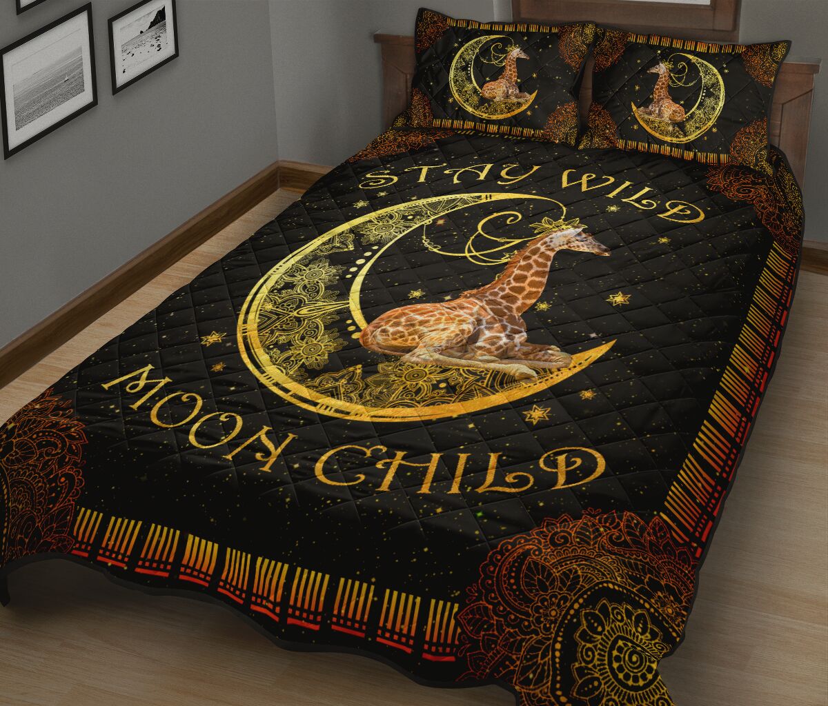 Giraffe Stay Wild Moon Child Quilt Bed Set - Love Quilt Bedding Set
