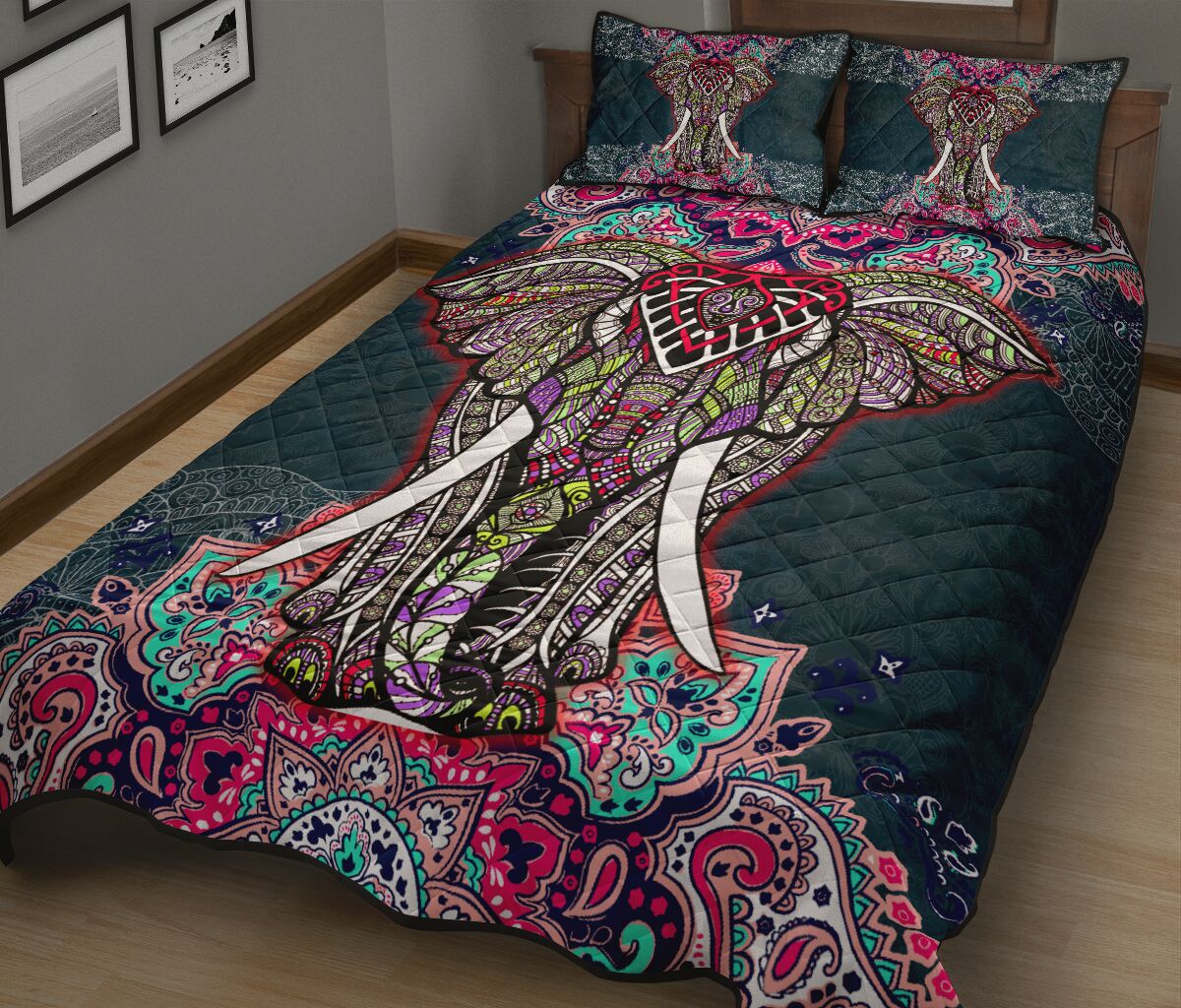 Elephant Mandala Style Quilt Bed Set - Love Quilt Bedding Set