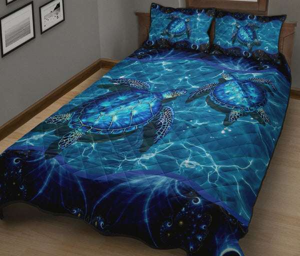 Turtle Water Light Style Quilt Bed Set - Love Quilt Bedding Set