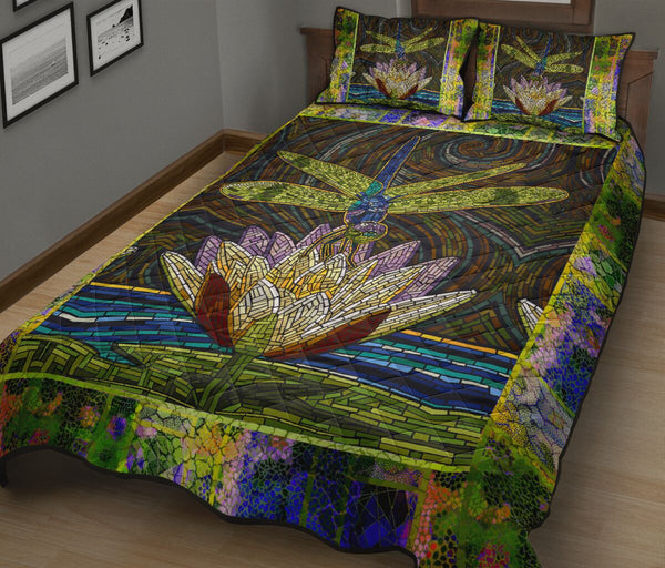 Dragonfly Paper Mosaic Style Quilt Bed Set - Love Quilt Bedding Set