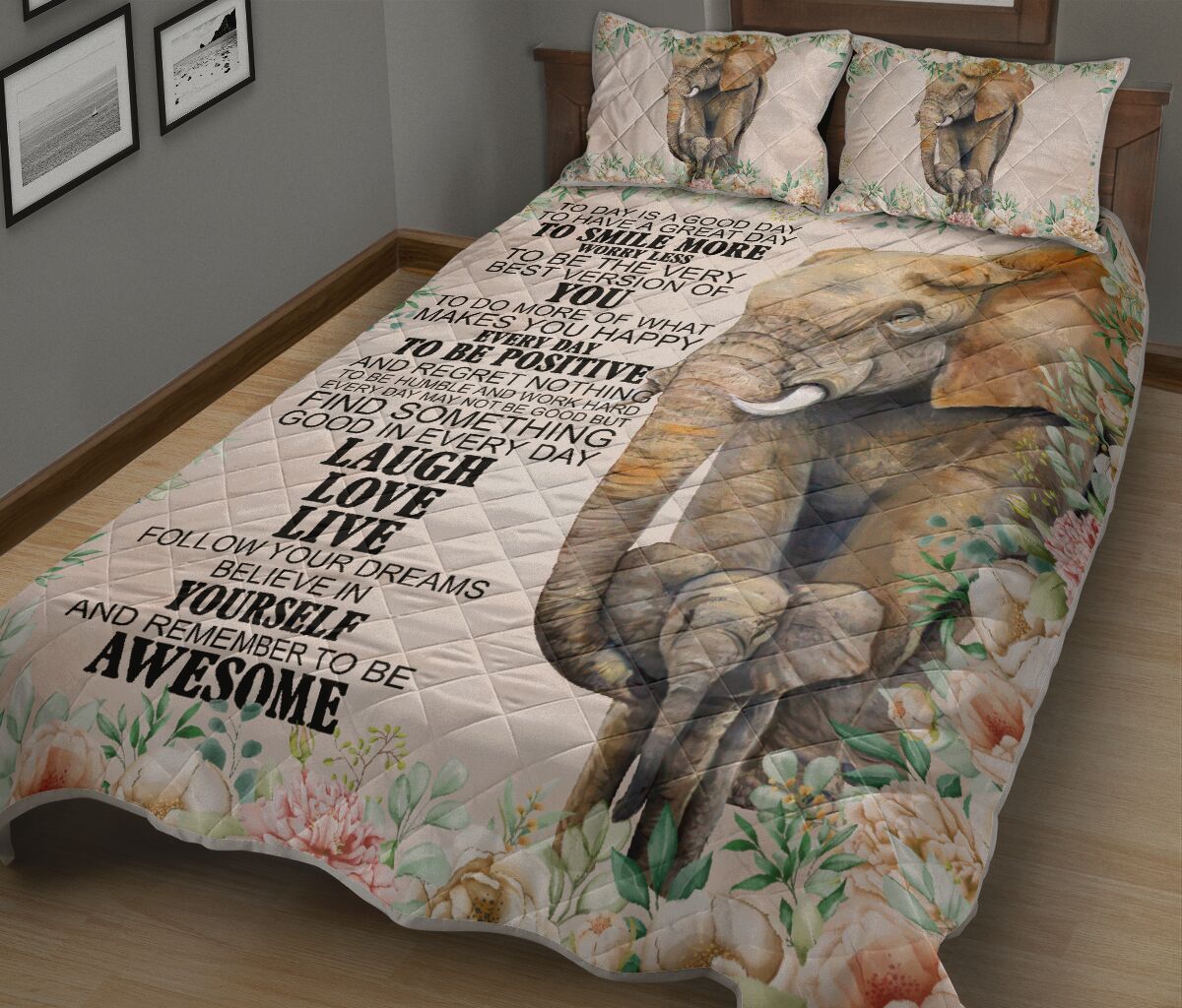 Elephant Laugh Love Live Funny Flower Art Quilt Bed Set- Love Quilt Bedding Set