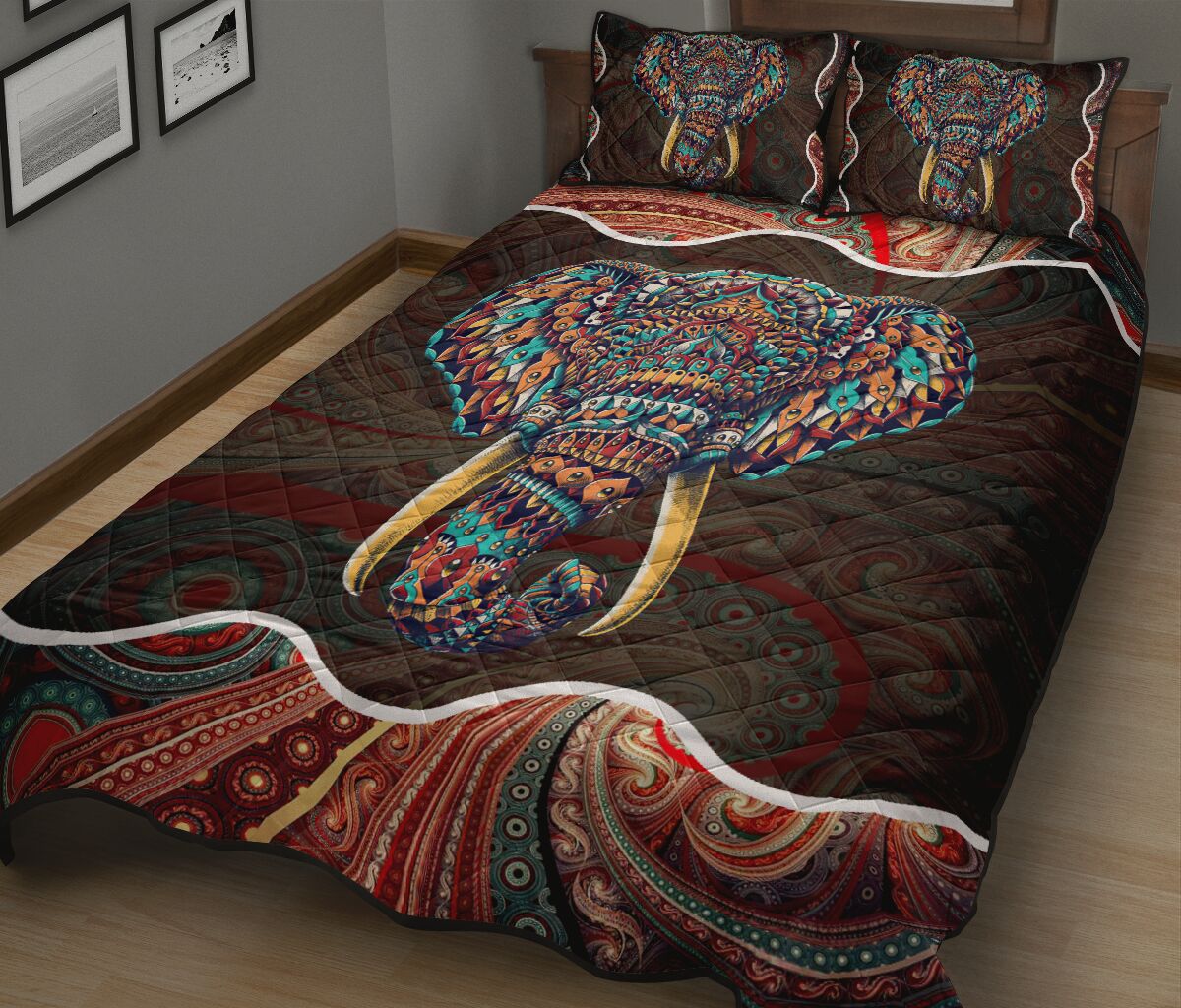 Elephant Mandala Celtic Color Quilt Bed Set - Love Quilt Bedding Set