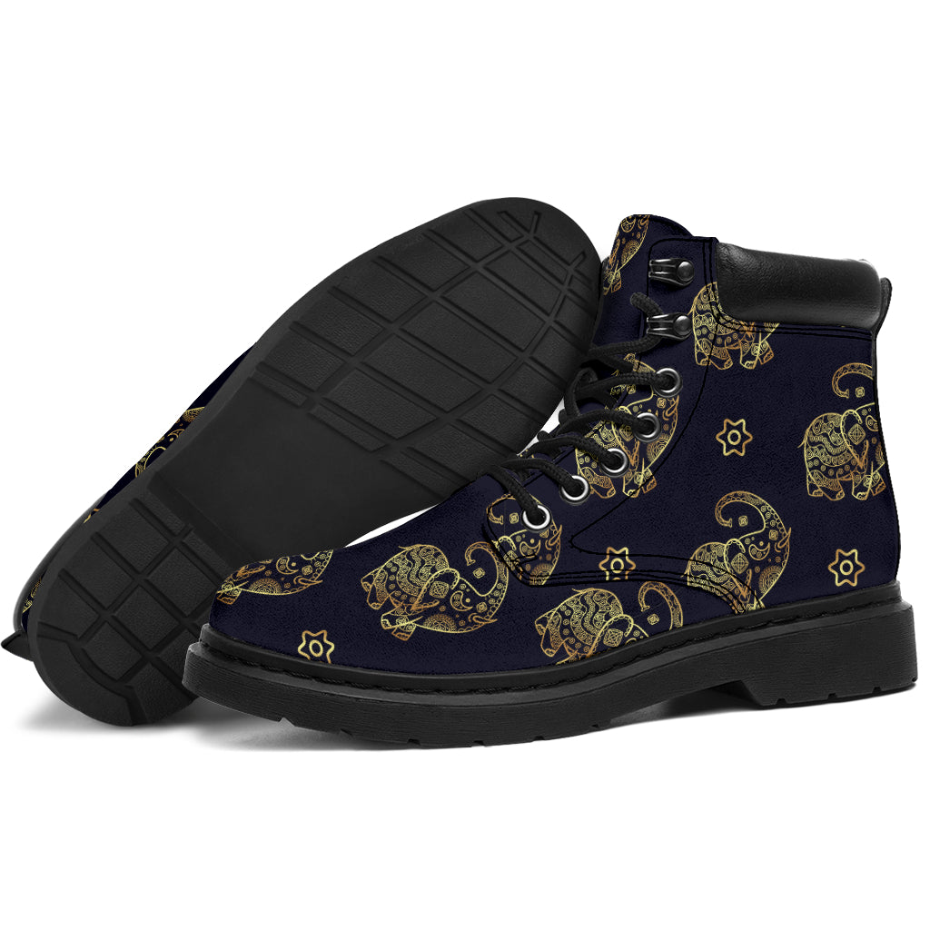 Elephant - Gold Elephant Seamless Pattern Asboot - Tl - Love All Season Boots