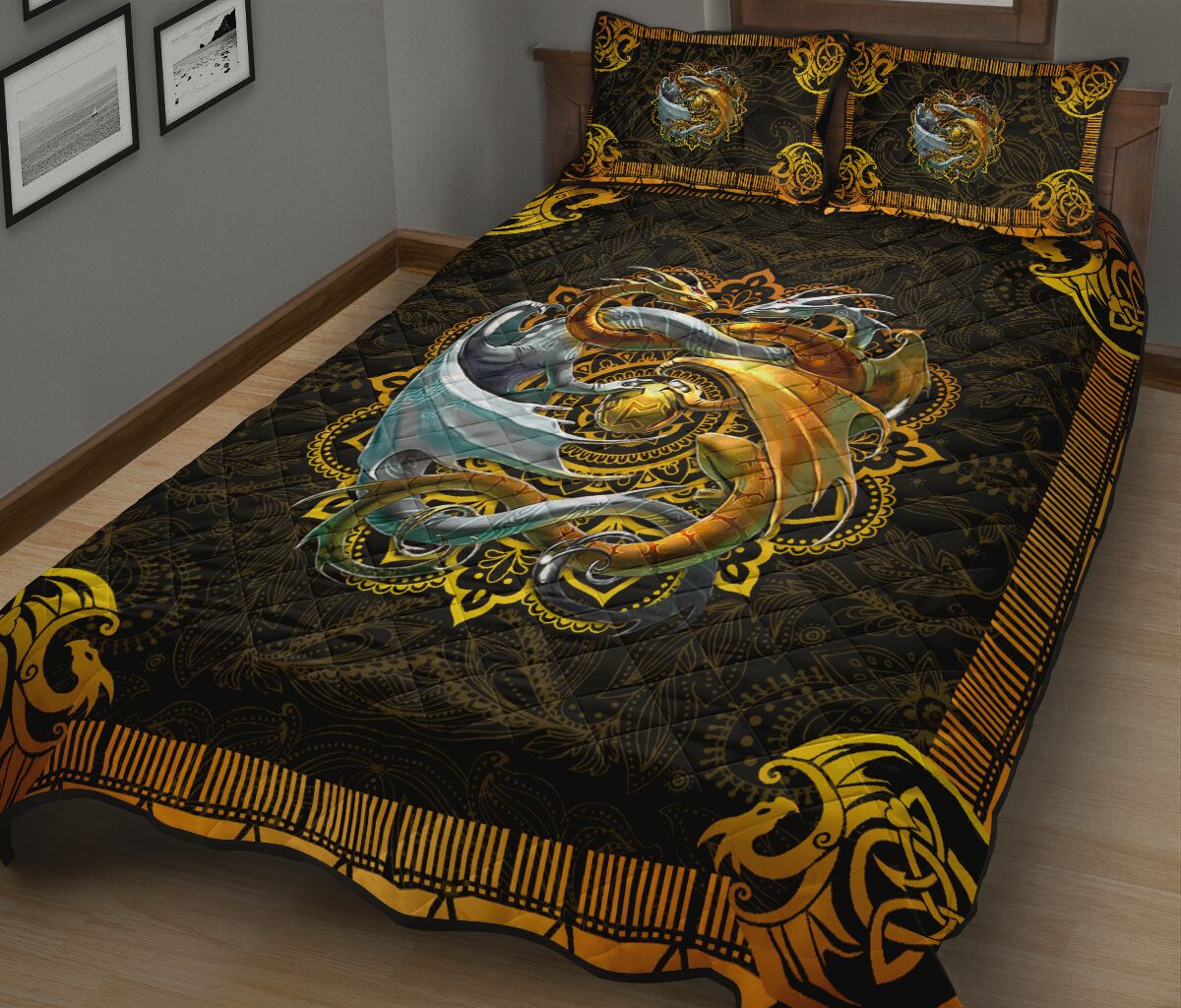 Dragon Mandala Style Quilt Bed Set 3- Love Quilt Bedding Set
