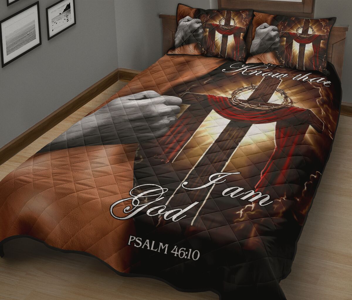 God Cross Leather Quilt Bed Set- Love Quilt Bedding Set