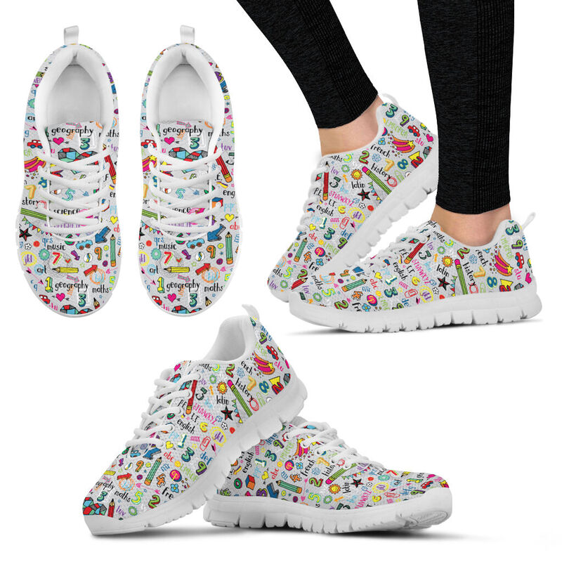Teacher Pattern Btschool Sneakers, Runni- Love Sneakers