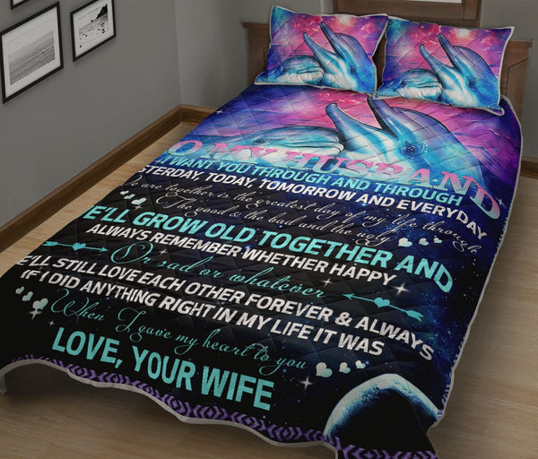 Dolphin To My Husband Quilt Bed Set - Love Quilt Bedding Set