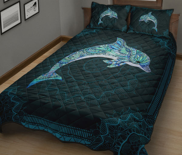 Dolphin Mandala Blue Quilt Bet Set - Love Quilt Bedding Set