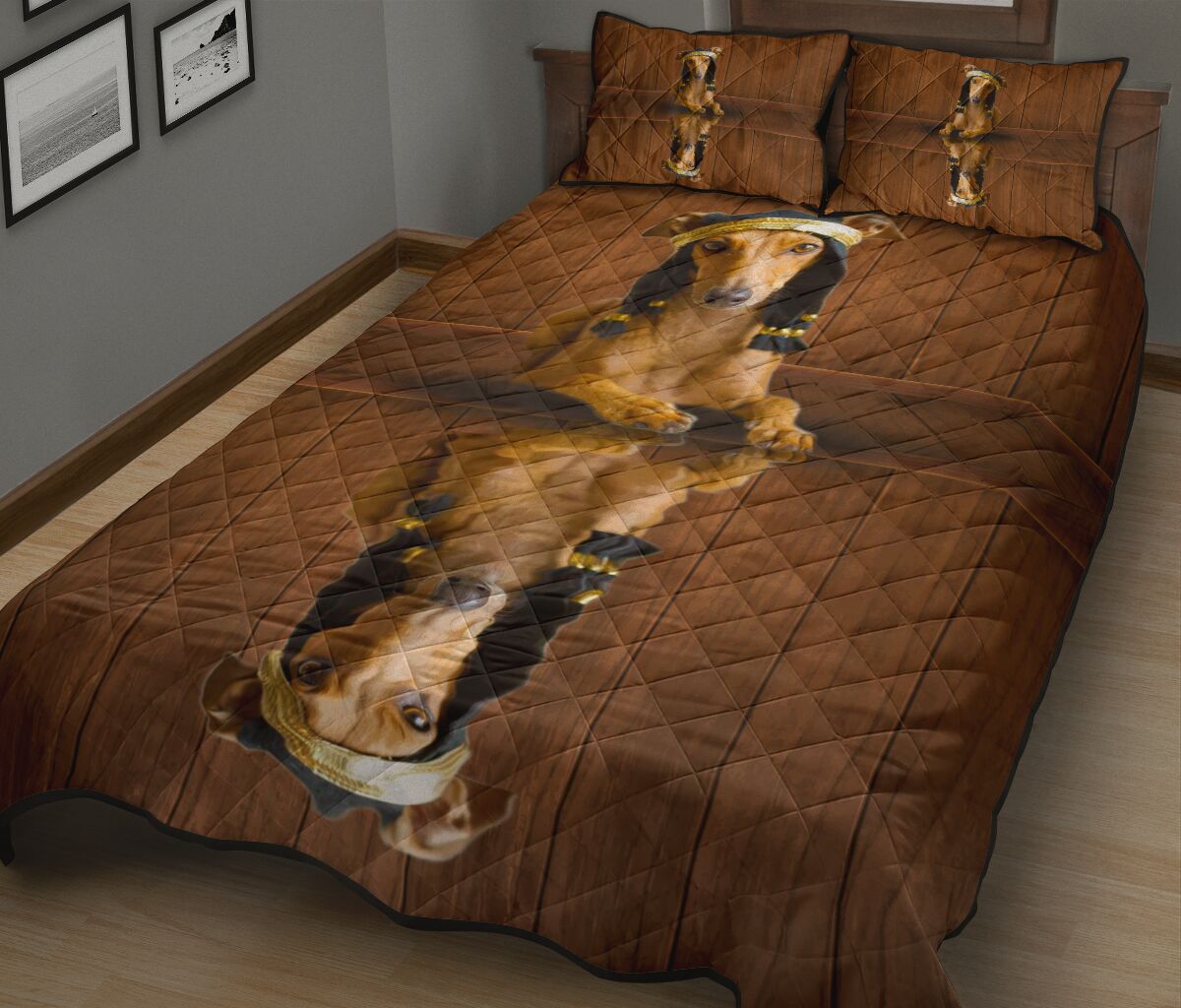 Greyhound Dog Shadow Style Quilt Bed Set - Love Quilt Bedding Set