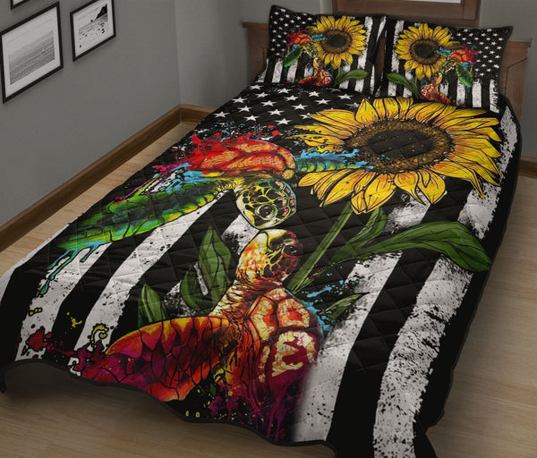 Sunflower - Turtle - Quilt Bed Set 53 - Love Quilt Bedding Set