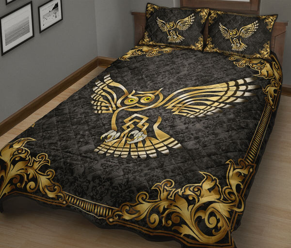 Owl Celtic Gold Style Quilt Bed Set - Love Quilt Bedding Set