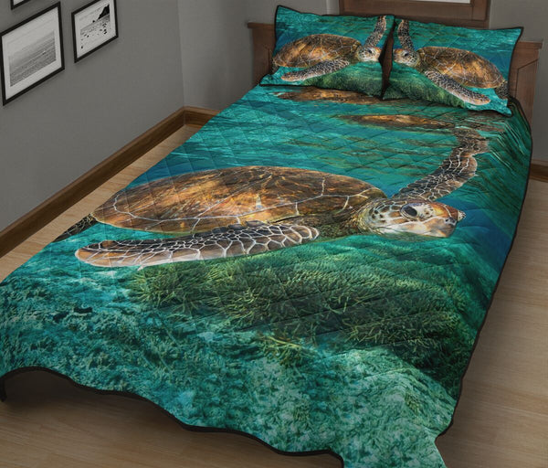 Turtle Brown Sea Real Style Quilt Bed Set - Love Quilt Bedding Set