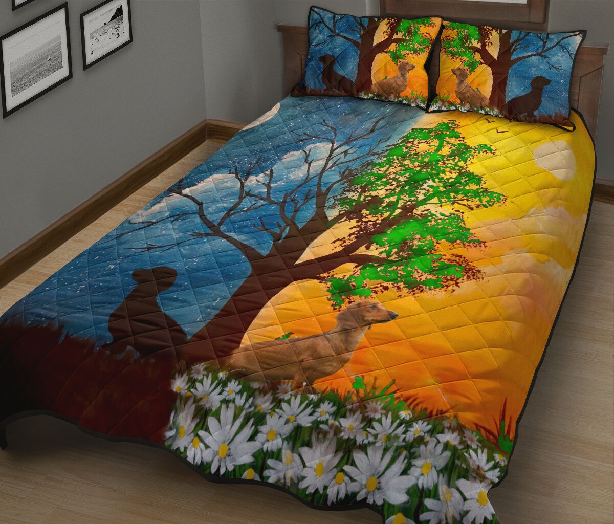 Dachshund Moon And Sun - Quilt Bed Set - Love Quilt Bedding Set