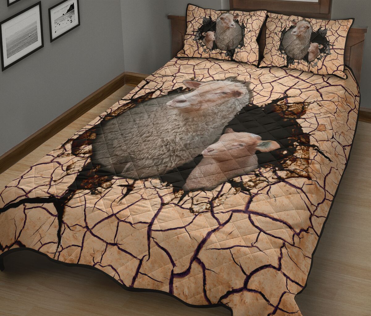 Sheep Earth Crack Style Quilt Bed Set - Love Quilt Bedding Set