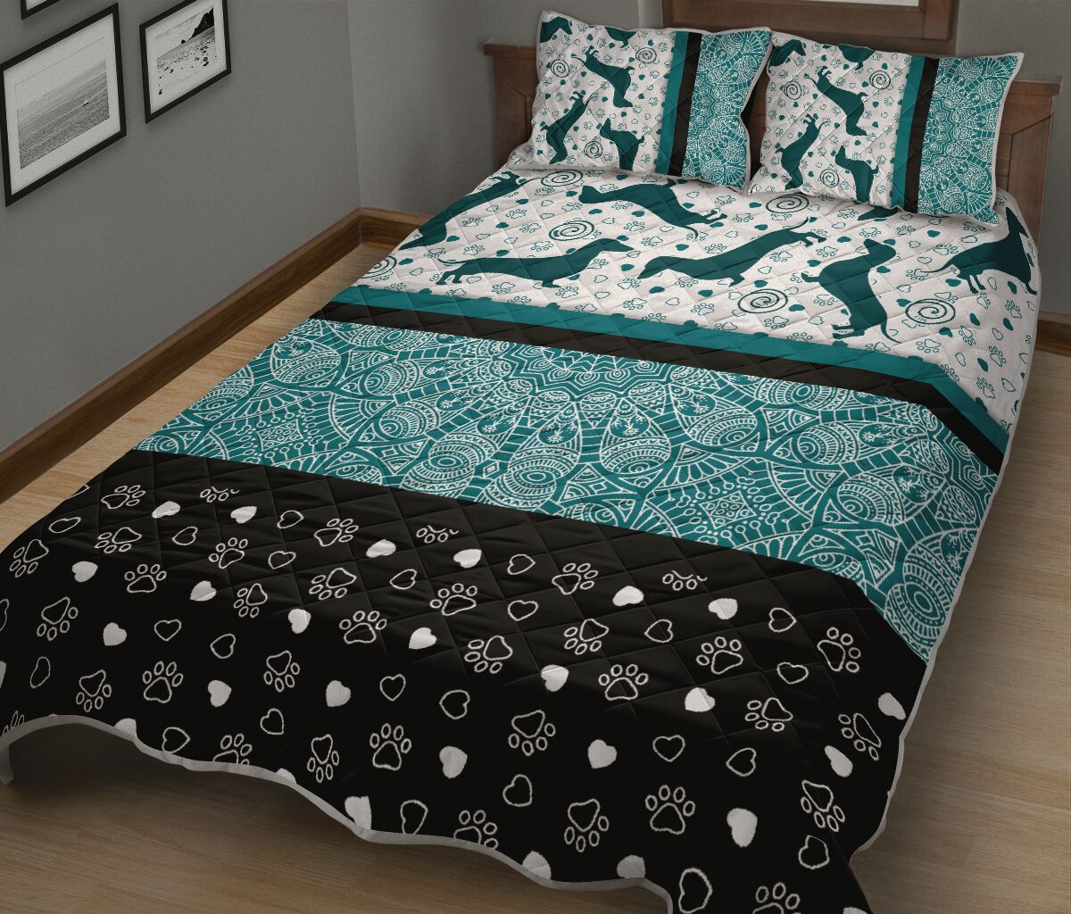 Dachshund Darkturquoise - Bed Set - Love Quilt Bedding Set