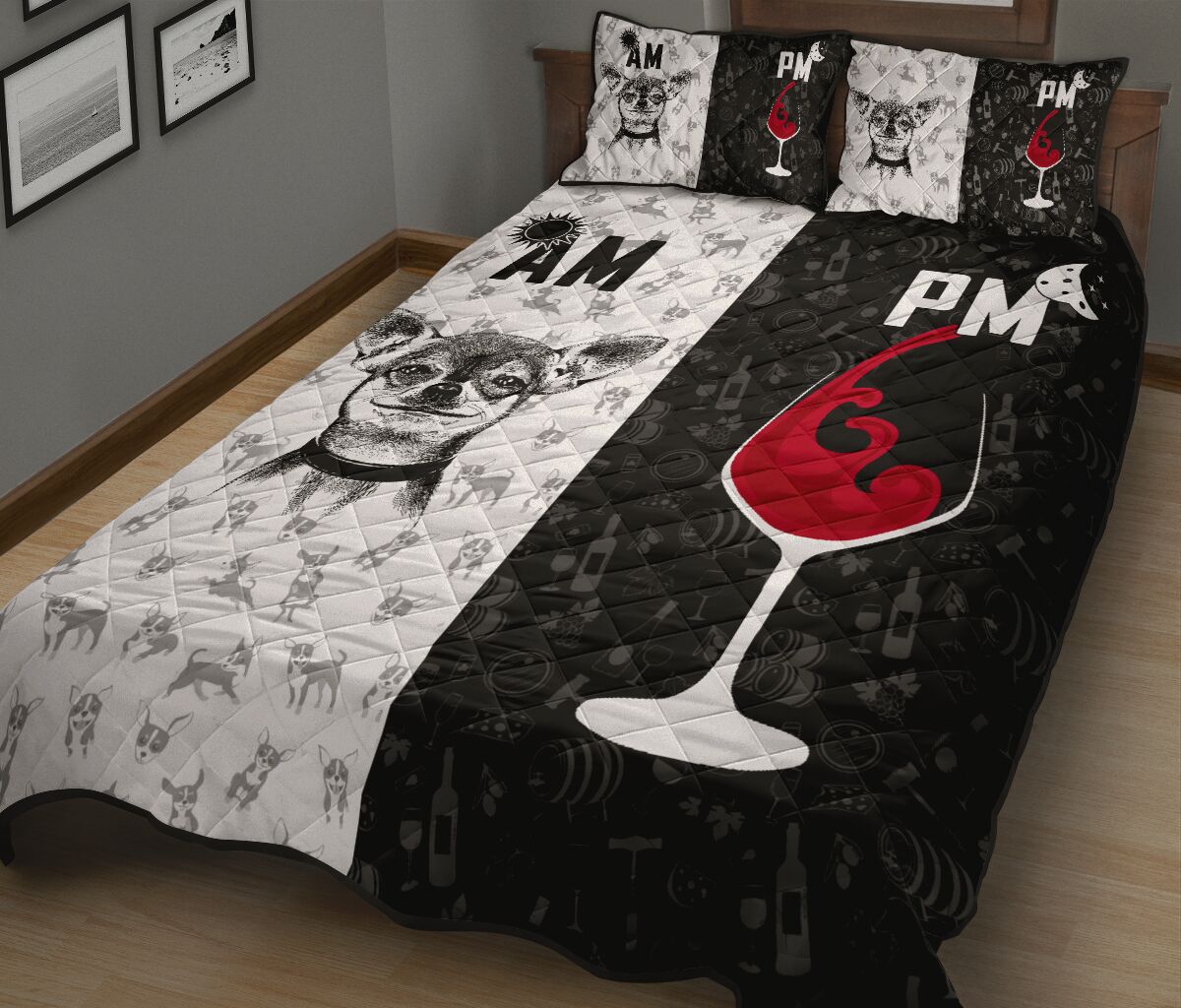 Chihuahua Dog Black And White Style Quilt Bed Set - Love Quilt Bedding Set