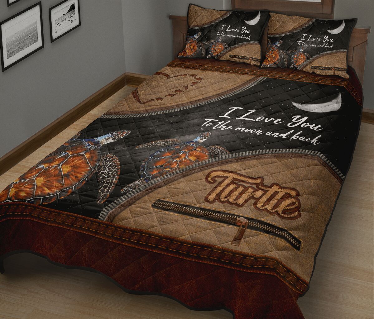 Turtle Sea Animal Leather Quilt Bed Set - Love Quilt Bedding Set