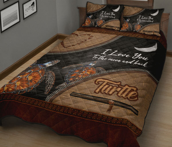 Turtle Sea Animal Leather Quilt Bed Set - Love Quilt Bedding Set