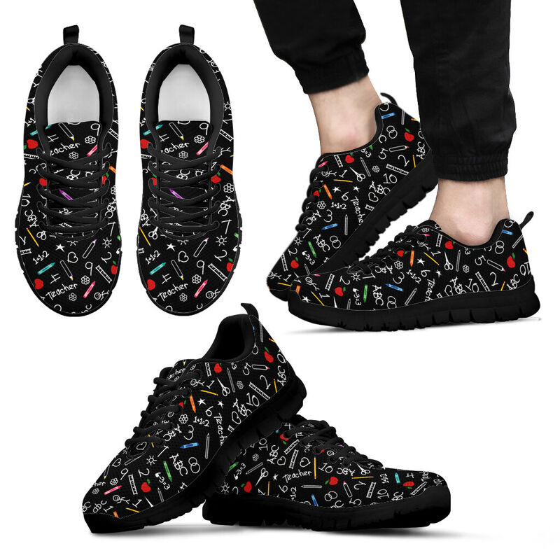 Teacher Pattern- Black Soles Sneakers, Running Shoes, Shoes For Women, Shoes For Men, Custo- Love Sneakers