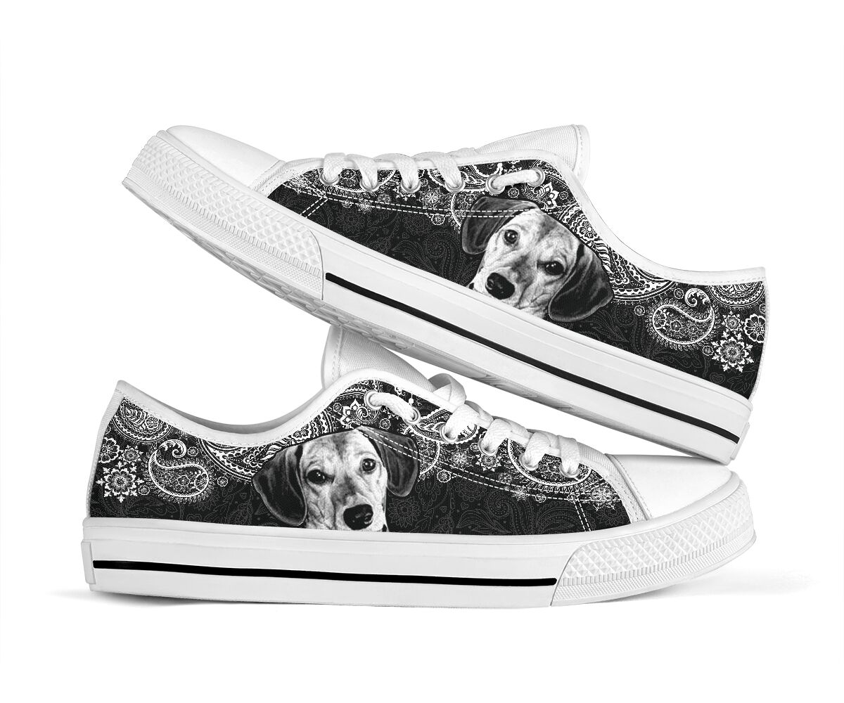 Dachshund Paisley Black White Low Top  Shoes
