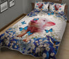 Pig Blue And White Flowers Vertical - Love Quilt Bedding Set