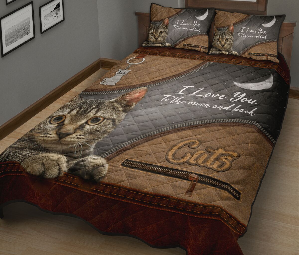 Cats Leather Quilt Bed Set - Love Quilt Bedding Set
