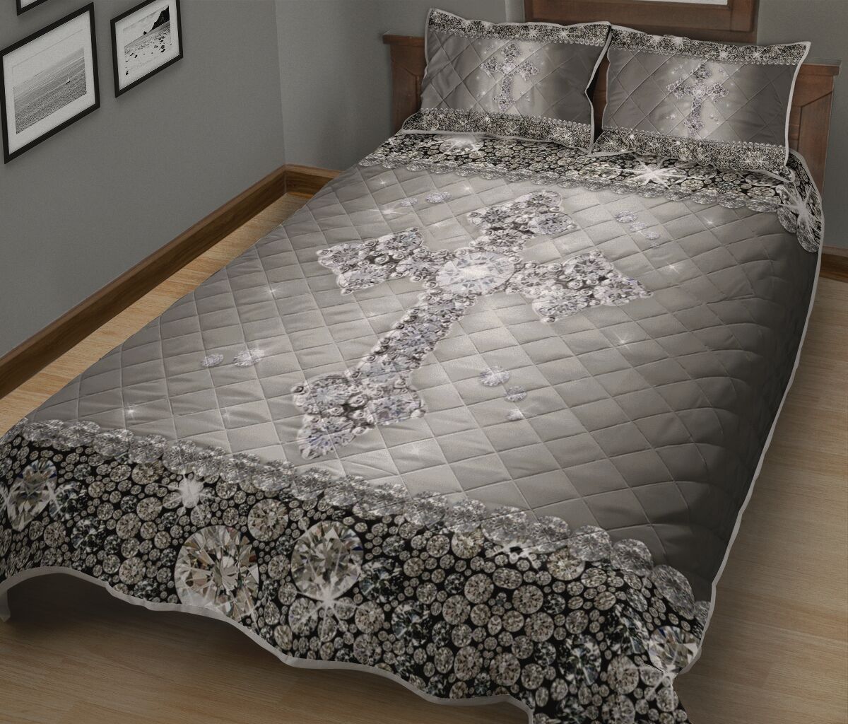 God Cross Metal Diamond Light Style Quilt Bed Set - Love Quilt Bedding Set