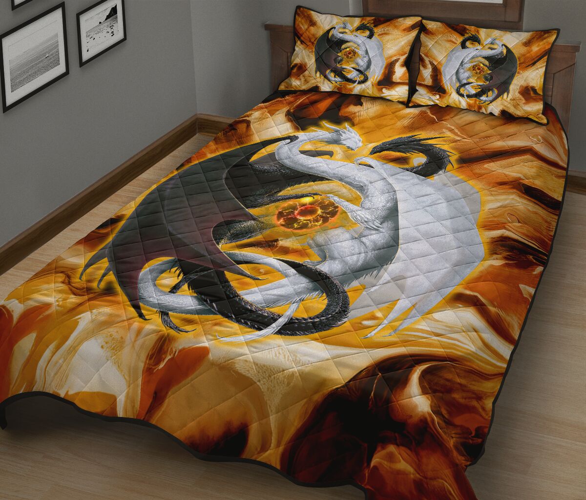 Dragon Art Style Quilt Bed Set - Love Quilt Bedding Set