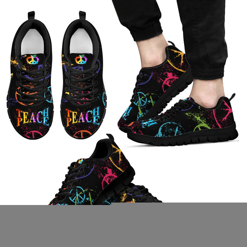 Teach Peace Sole Black Sneakers, Running Shoes, Shoes For Women, Shoes For Men, Custom Shoes- Love Sneakers