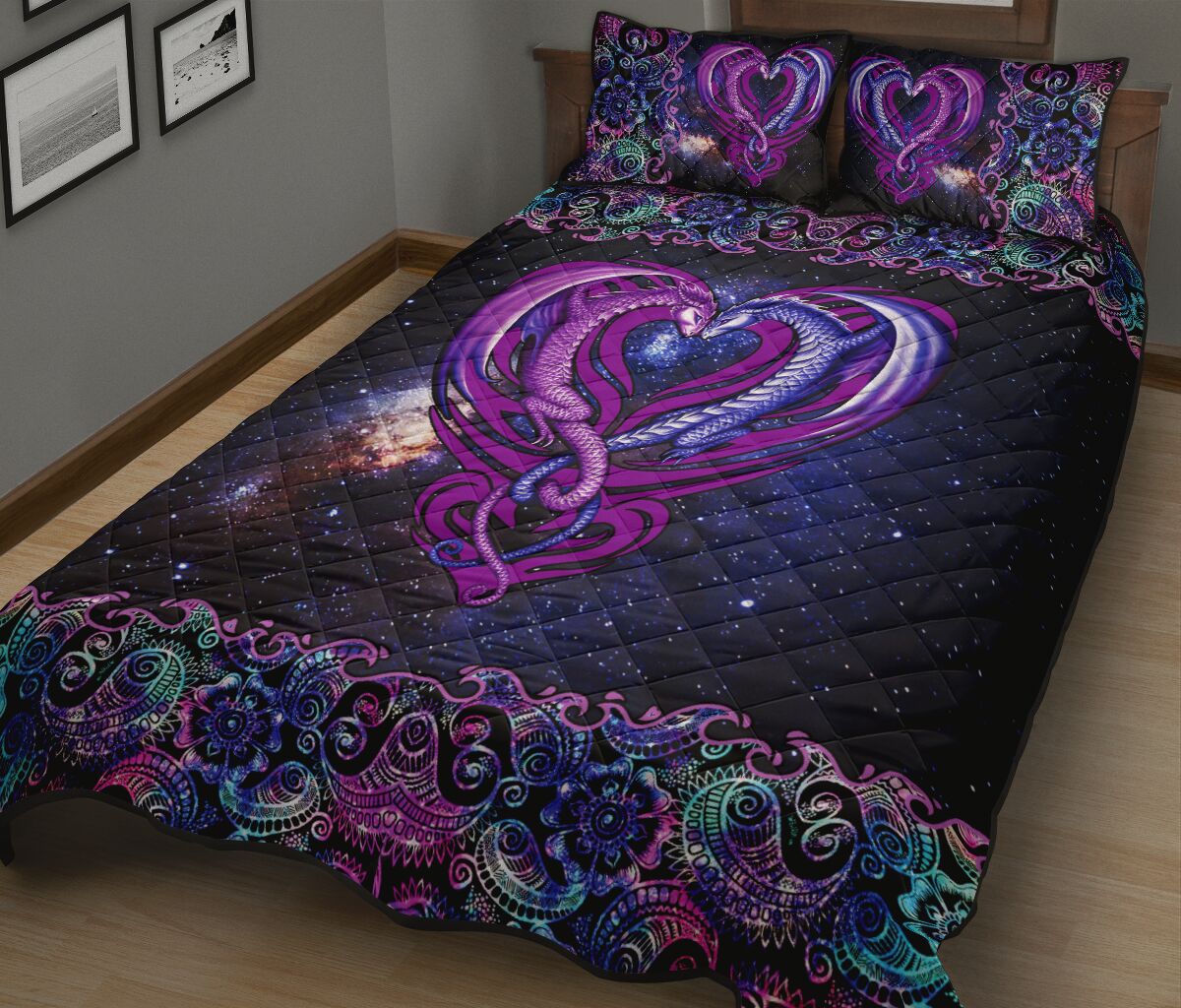 Dragon Heart Mandala Art Style Quilt Bed Set - Love Quilt Bedding Set