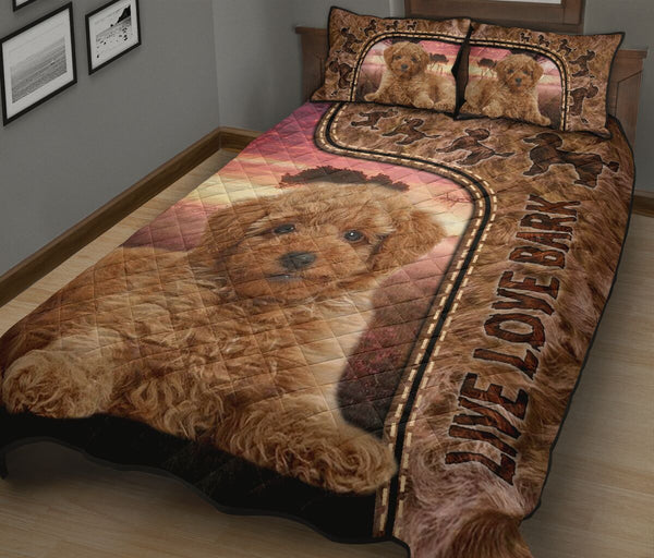 Live Love Bark Poodle- Bed Set - Love Quilt Bedding Set