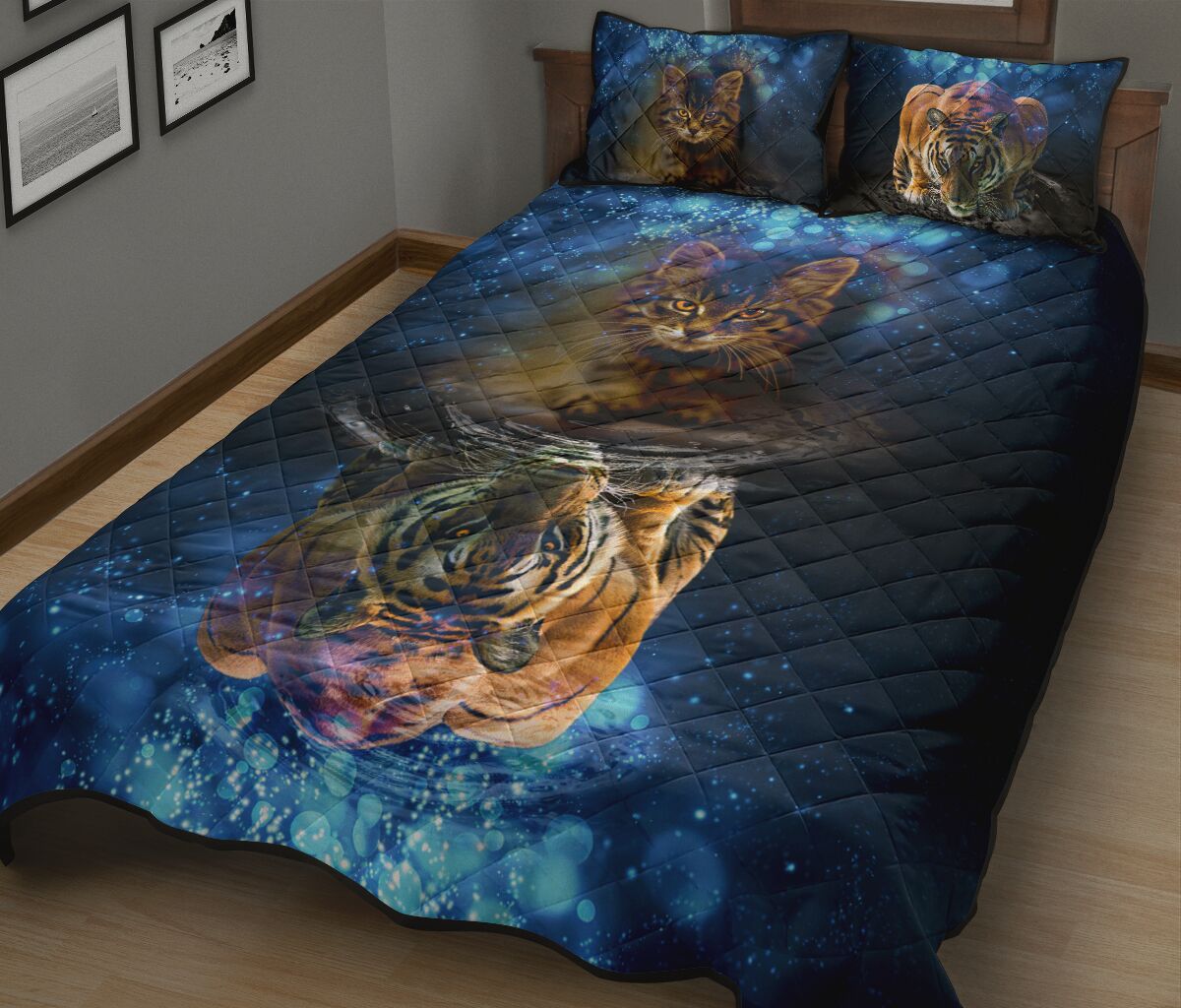 Cat Tiger Shadow Style Quilt Bed Set - Love Quilt Bedding Set