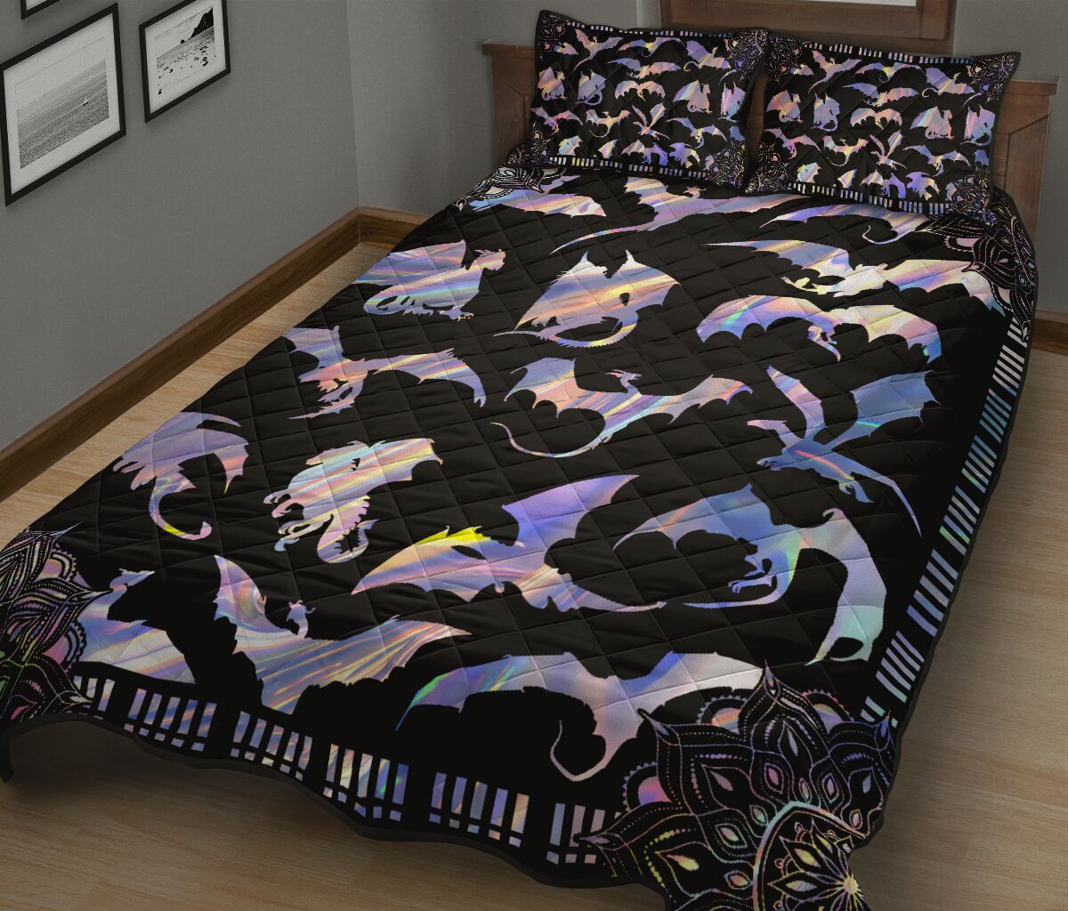 Dragon Hologram Style Quilt Bed Set - Love Quilt Bedding Set