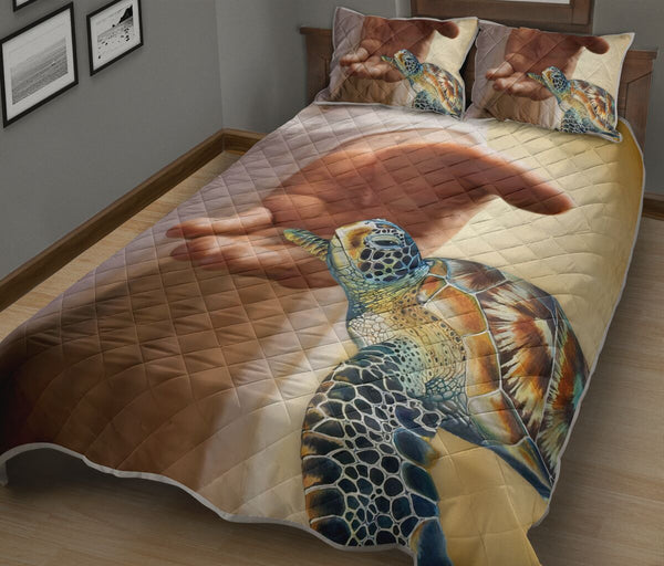 Turtle Hand Jesus Quilt Bed Set - Love Quilt Bedding Set