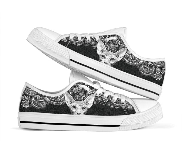 Sphynx Cat Paisley Black White Low Top  Shoes