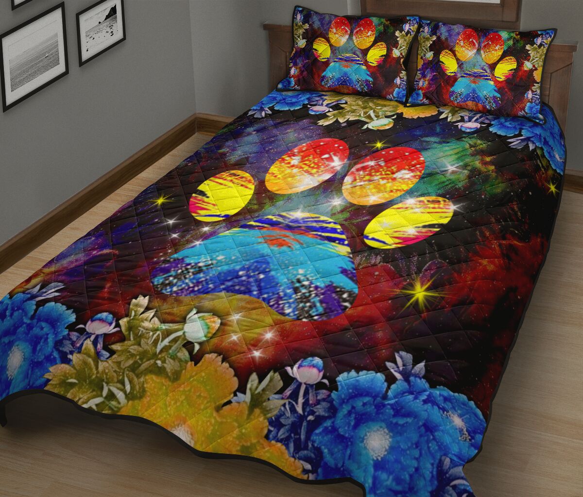 Dog Paw Flower Blue - Quilt Bed Set - Nnd - Love Quilt Bedding Set