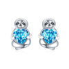 Sterling Silver Sloth Stud Earrings with Heart Blue Crystals Birthday Sloth Gifts for Women Her