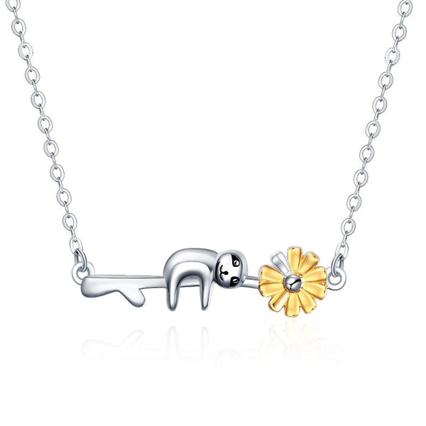 Sloth Sunflower Necklace 925 Sterling Silver Sloth Gifts Jewelry for Women