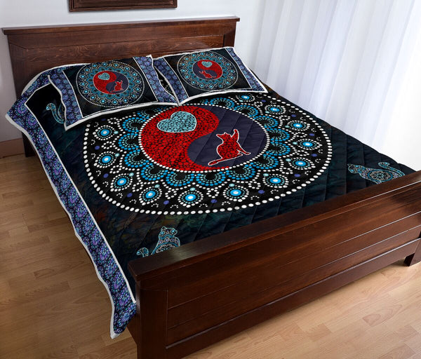Cat Mandala Ying And Yang Style Quilt Bed Set - Love Quilt Bedding Set