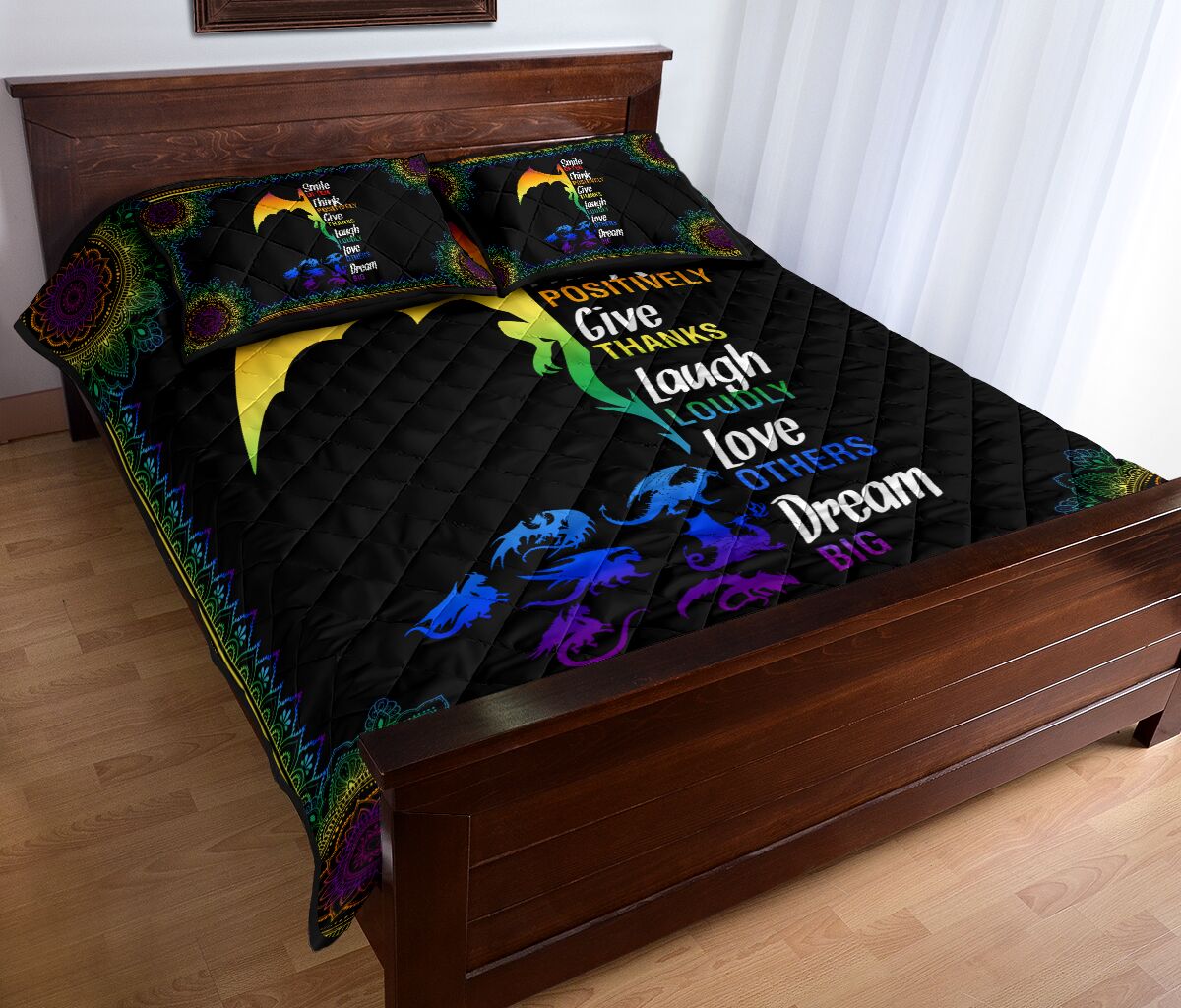 Dragon Rainbow Color Smile Often Think Quilt Bed Set - Love Quilt Bedding Set